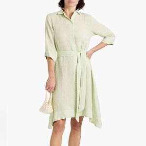 Lisa Marie Fernandez Mint Green Linen Blend Gauze Tie Waist Shirt Dress sz 8